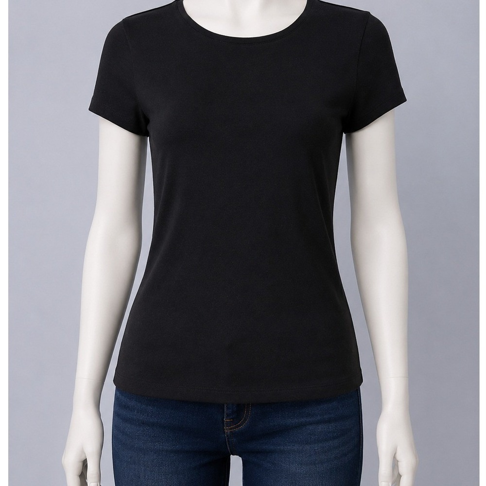 Halogen Womens T-Shirt Black Short Sleeve Slim Fit Stretch Knit S